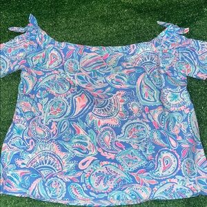 Lilly Pulitzer Tamara Off-the-Shoulder Top Zanzibar Blue Fish Kiss MEDIUM